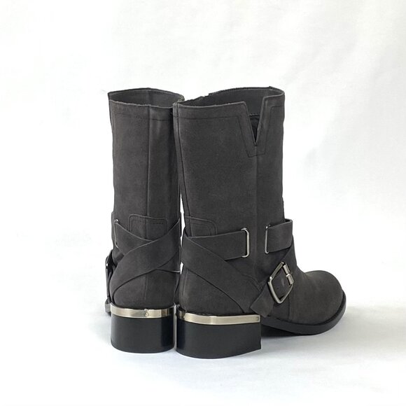 New Vince Camuto Wethima Shady Grey Suede Leather Mid-Calf Engineer Boot 8 - Picture 7 of 11